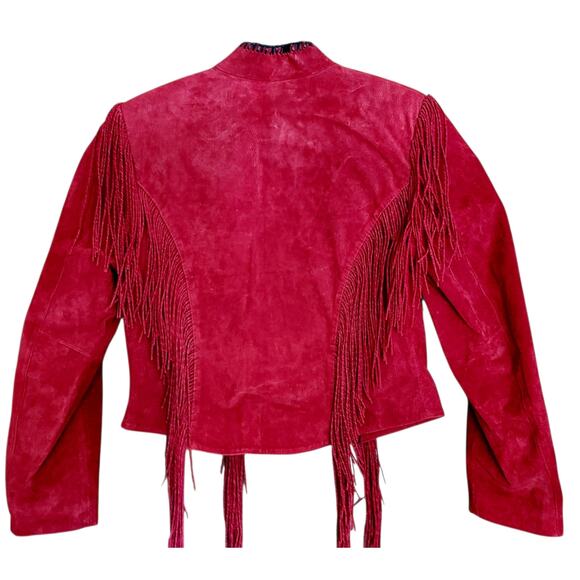 Vintage Cripple Creek Red Suede Leather Western Womens Jacket Beads Conchos Sz L - Picture 2 of 8